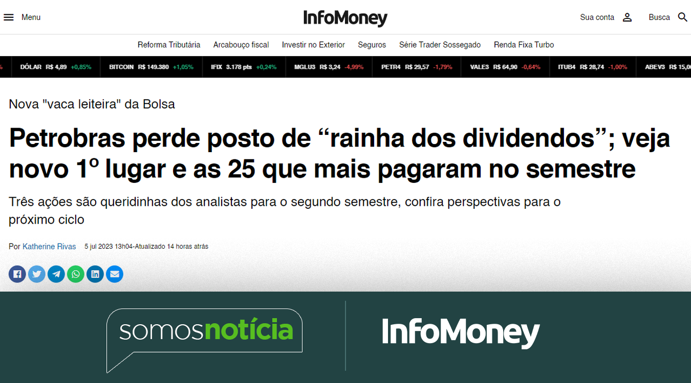 Petrobras perde posto de “rainha dos dividendos”; veja novo 1º lugar e as 25 que mais pagaram no semestre
